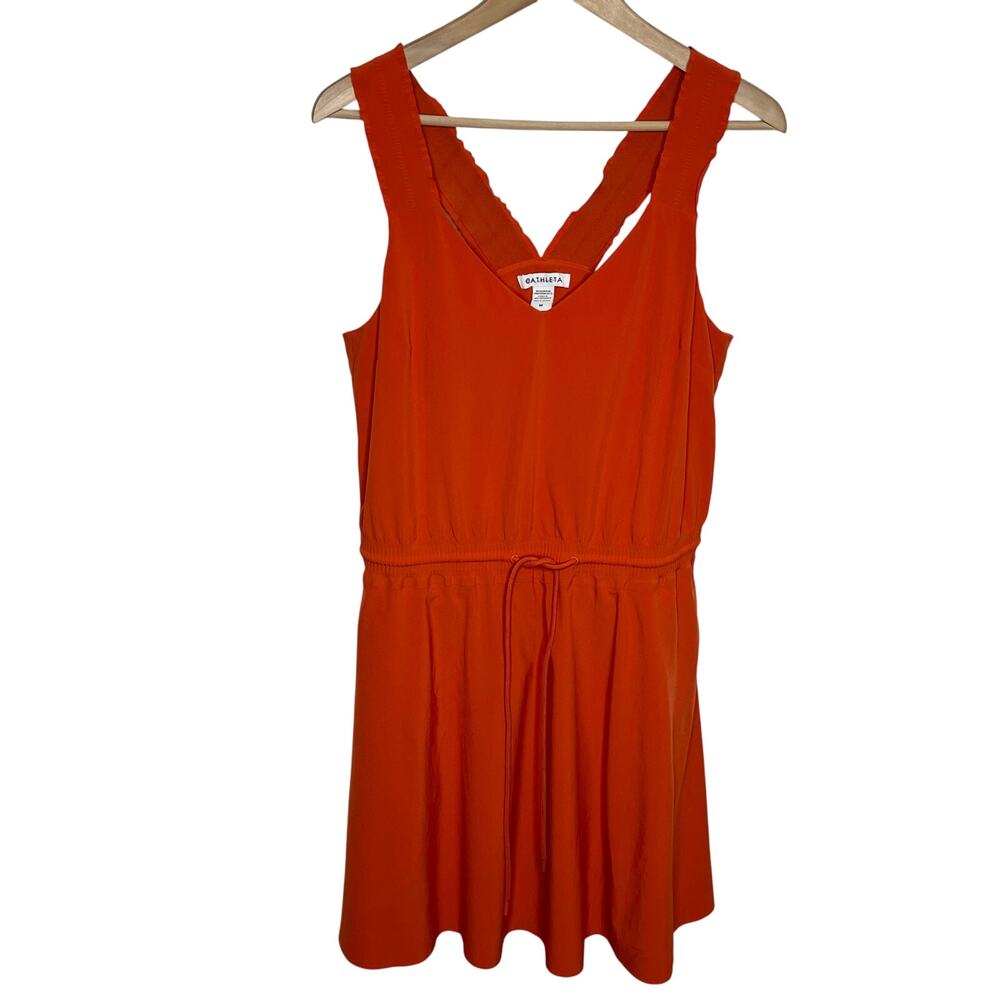 Athleta Womens Savanna Mini Dress Medium Orange Drawstring Pockets Athleisure - Picture 2 of 12